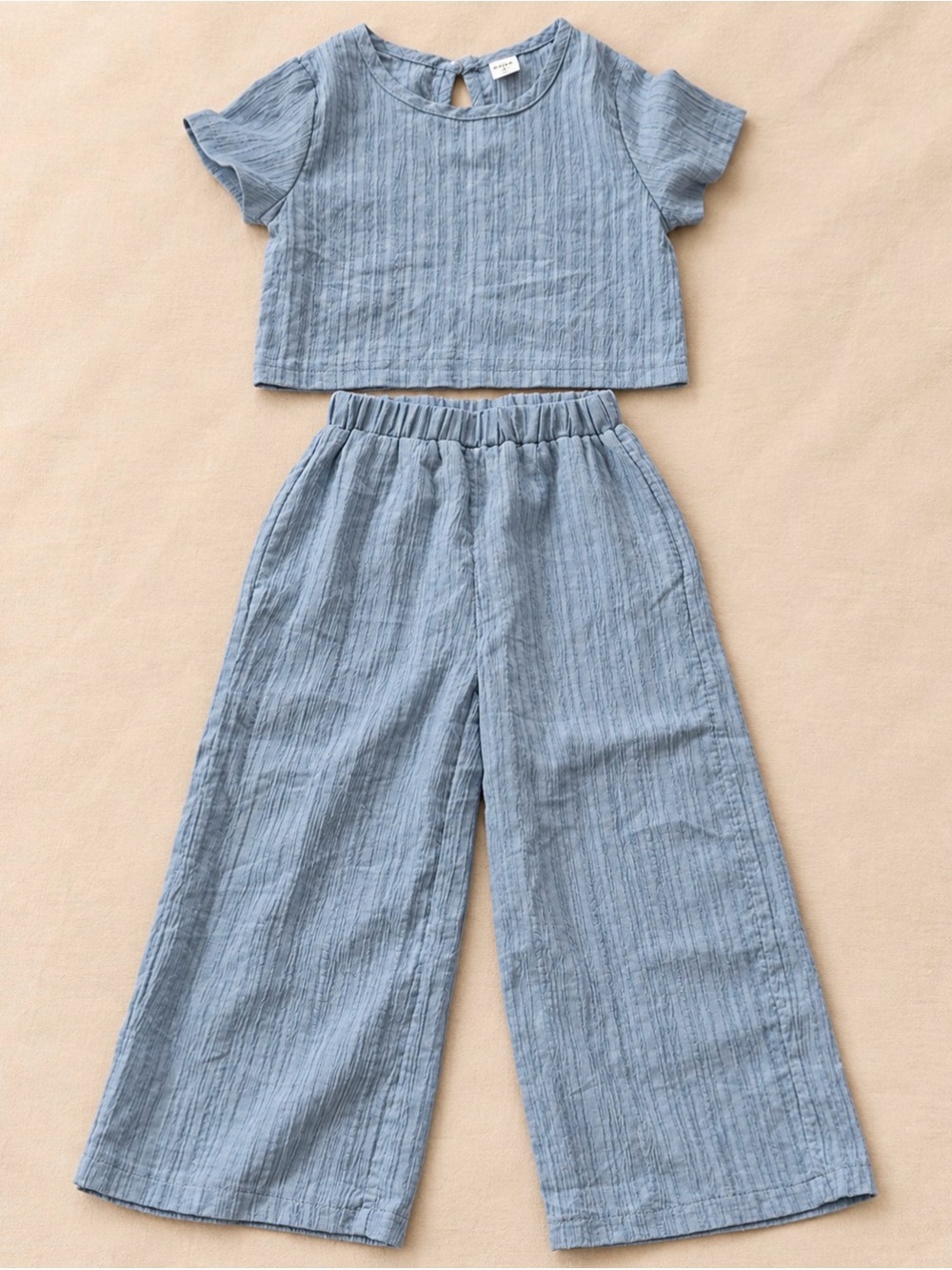 SHEIN Light Blue Kids Two-Piece Pajama Set - Short Sleeve Top & Wide Leg Pants